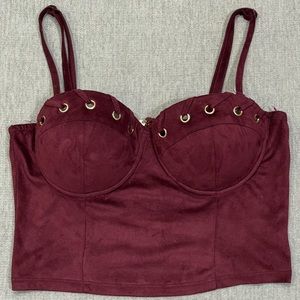 Maroon Velvet Corset Crop Top
